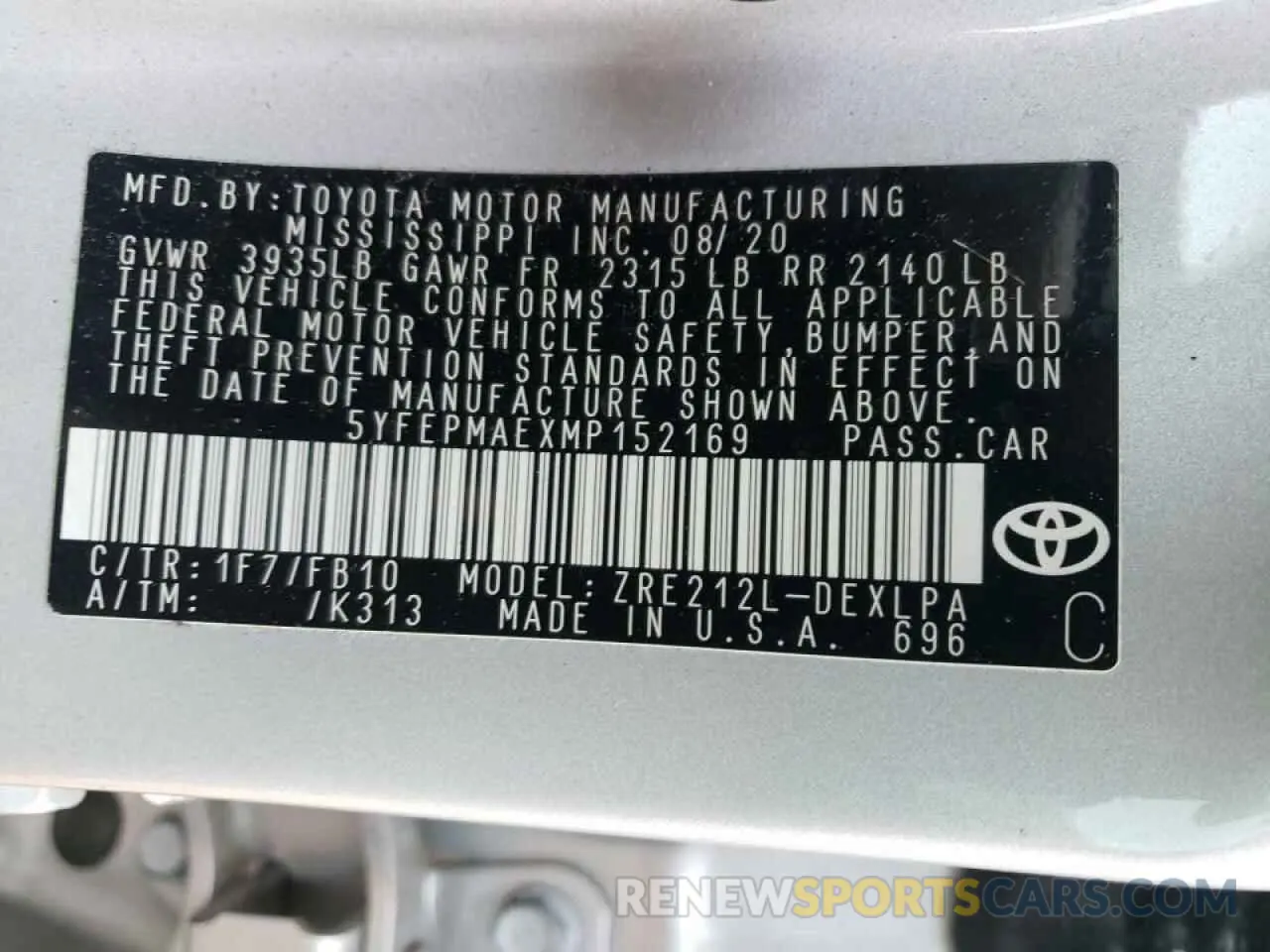 10 Photograph of a damaged car 5YFEPMAEXMP152169 TOYOTA COROLLA 2021