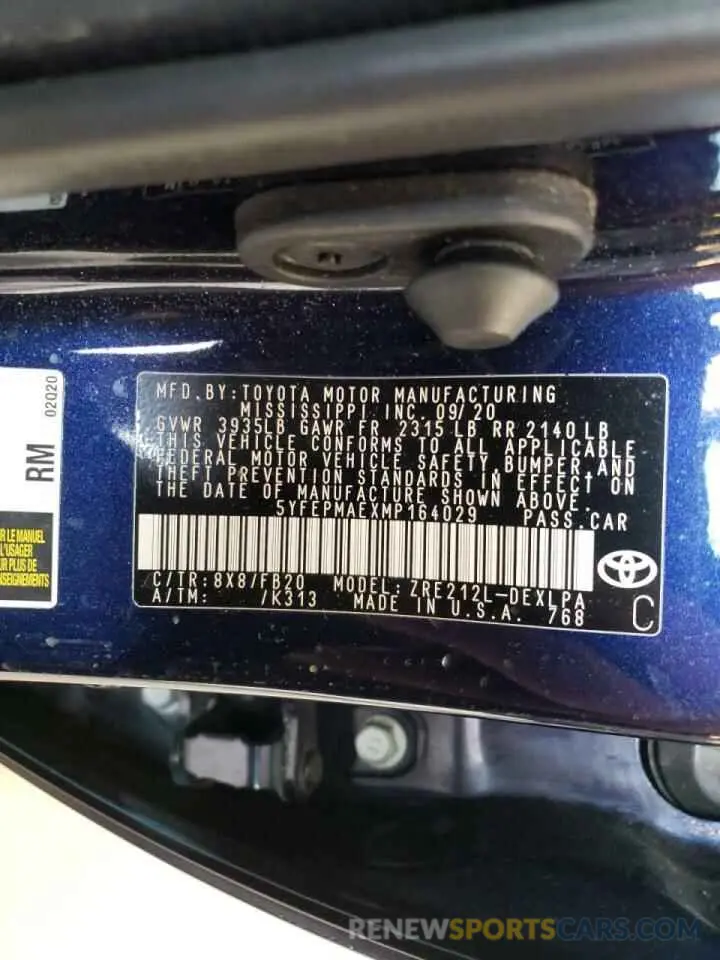 10 Photograph of a damaged car 5YFEPMAEXMP164029 TOYOTA COROLLA 2021