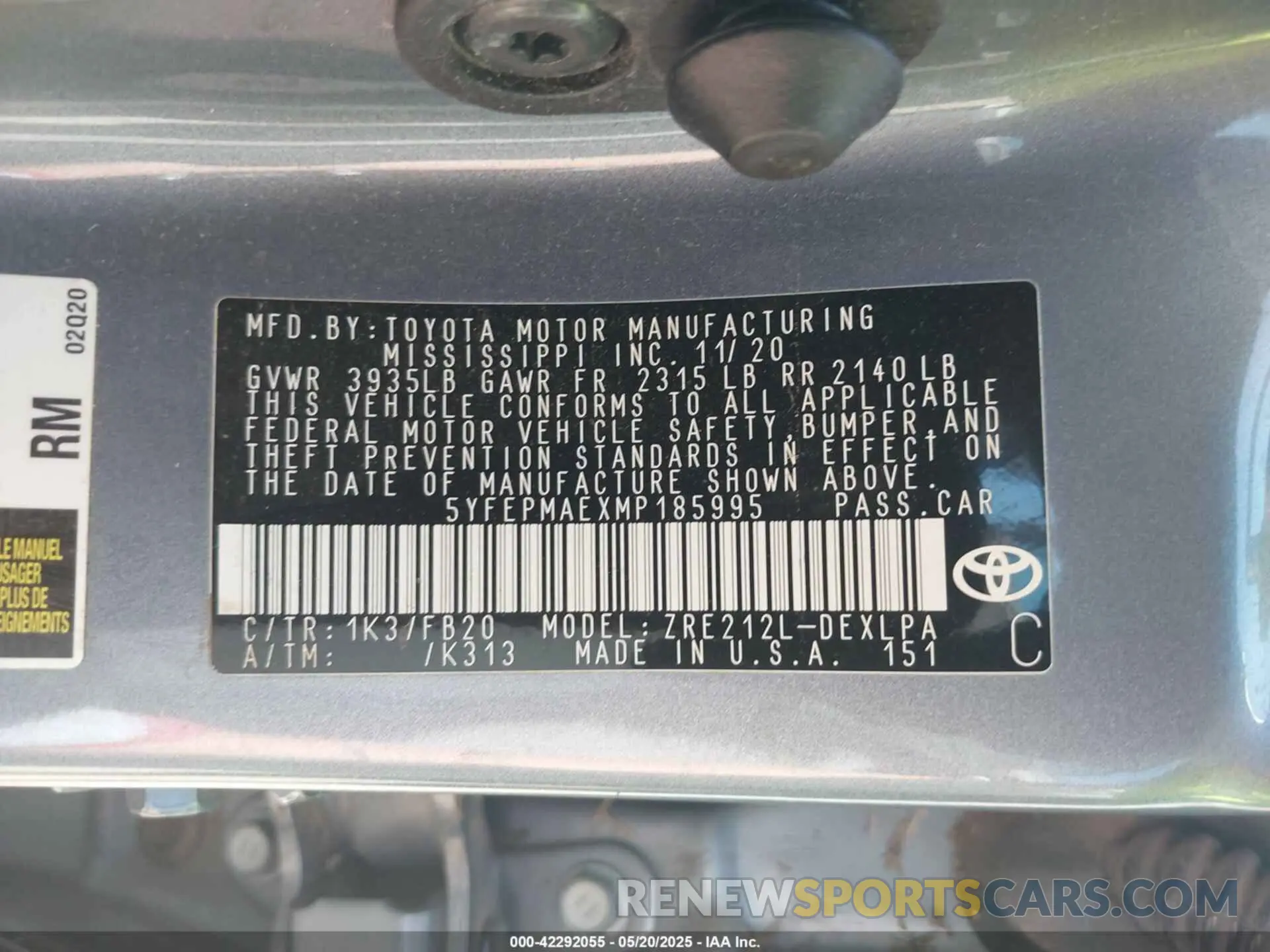 9 Photograph of a damaged car 5YFEPMAEXMP185995 TOYOTA COROLLA 2021