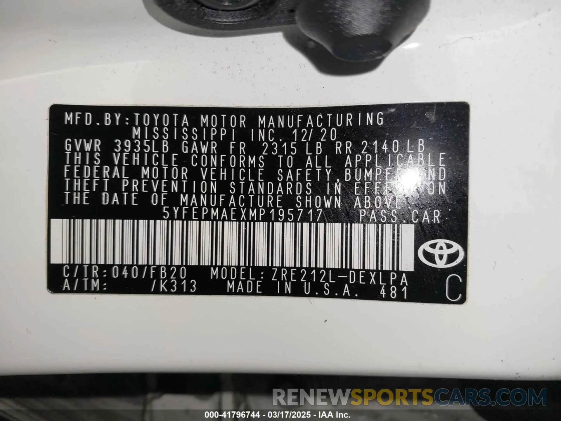 9 Photograph of a damaged car 5YFEPMAEXMP195717 TOYOTA COROLLA 2021