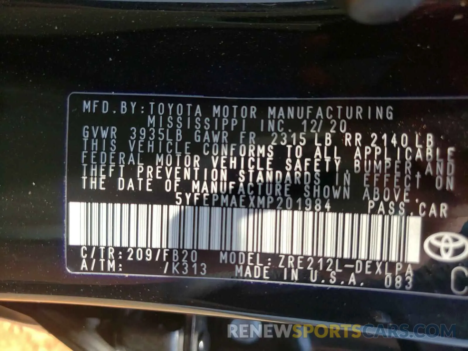 10 Photograph of a damaged car 5YFEPMAEXMP201984 TOYOTA COROLLA 2021