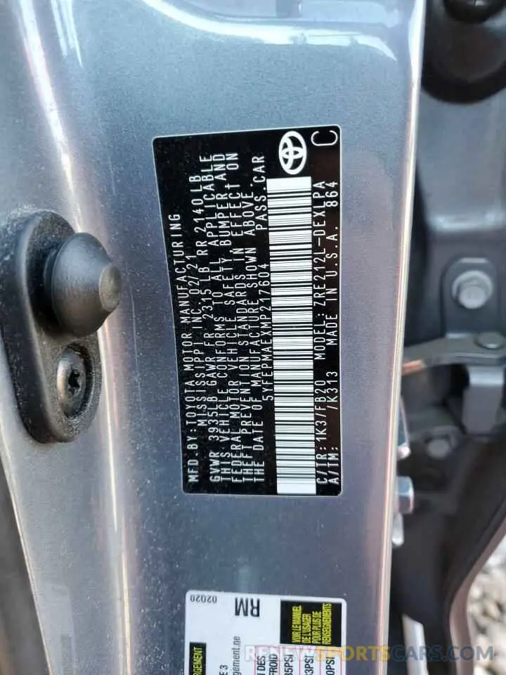 10 Photograph of a damaged car 5YFEPMAEXMP217604 TOYOTA COROLLA 2021