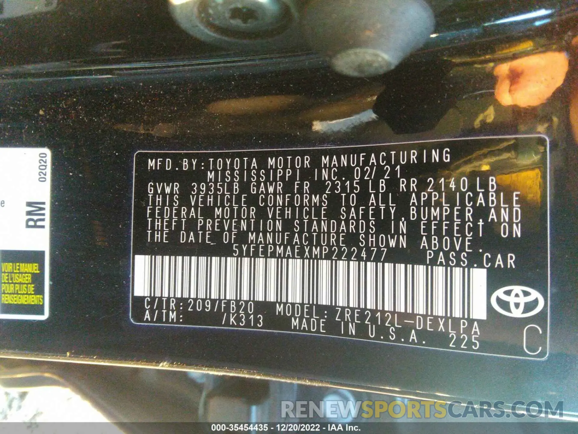 9 Photograph of a damaged car 5YFEPMAEXMP222477 TOYOTA COROLLA 2021