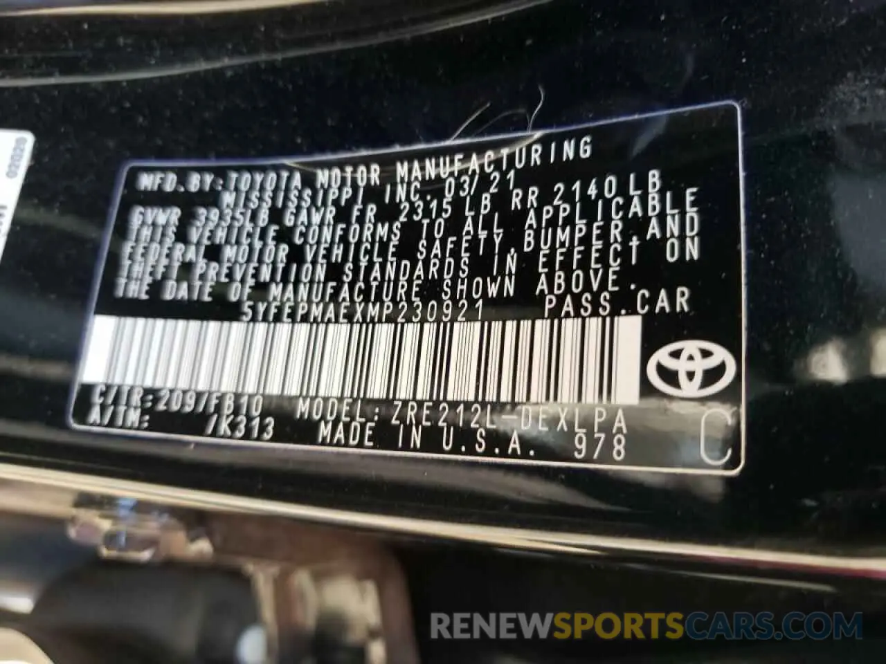 10 Photograph of a damaged car 5YFEPMAEXMP230921 TOYOTA COROLLA 2021