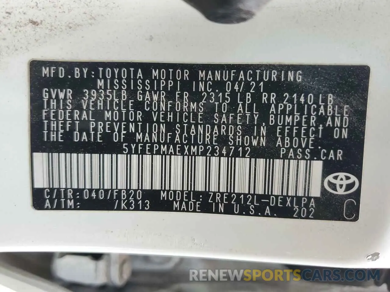 12 Photograph of a damaged car 5YFEPMAEXMP234712 TOYOTA COROLLA 2021
