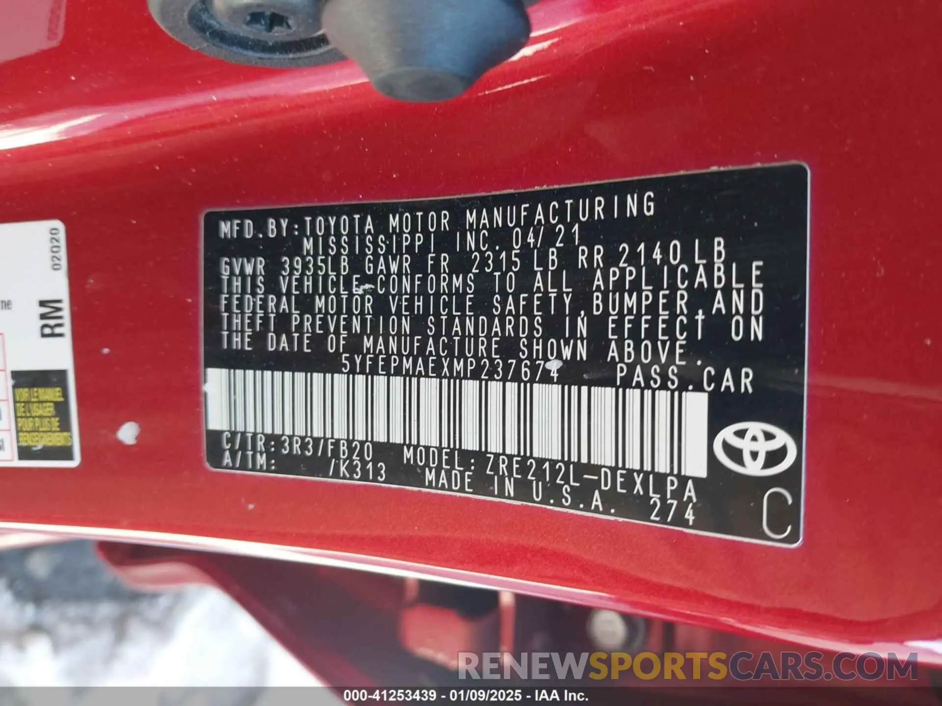 9 Photograph of a damaged car 5YFEPMAEXMP237674 TOYOTA COROLLA 2021