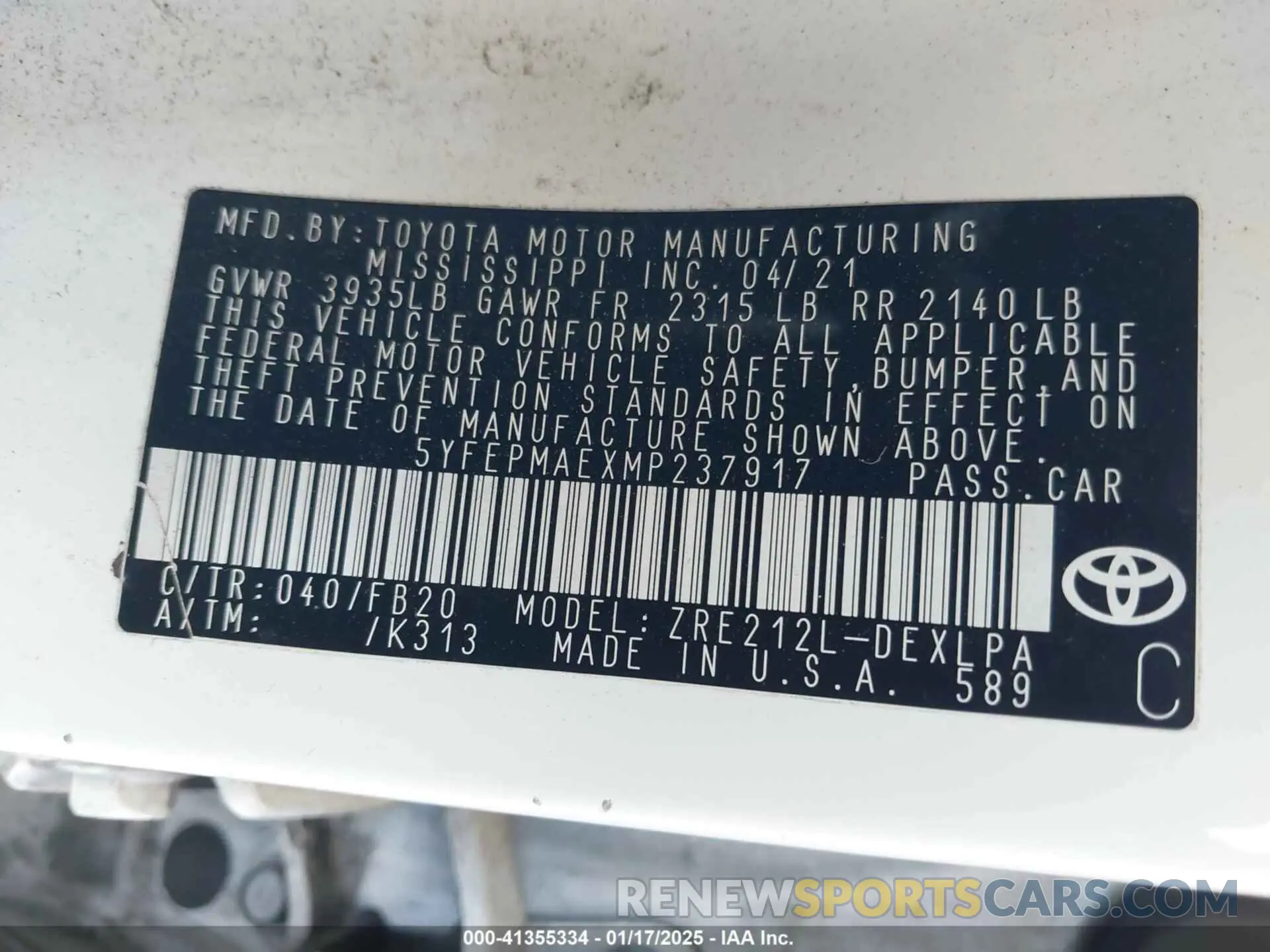 9 Photograph of a damaged car 5YFEPMAEXMP237917 TOYOTA COROLLA 2021