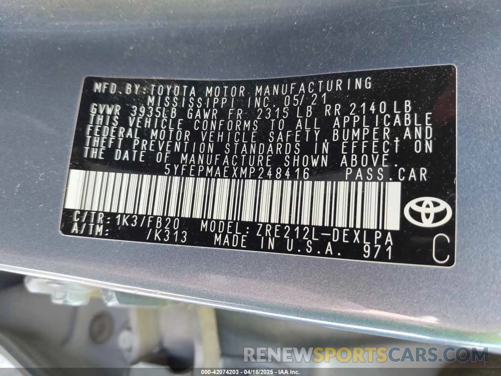 9 Фотография поврежденного автомобиля 5YFEPMAEXMP248416 TOYOTA COROLLA 2021