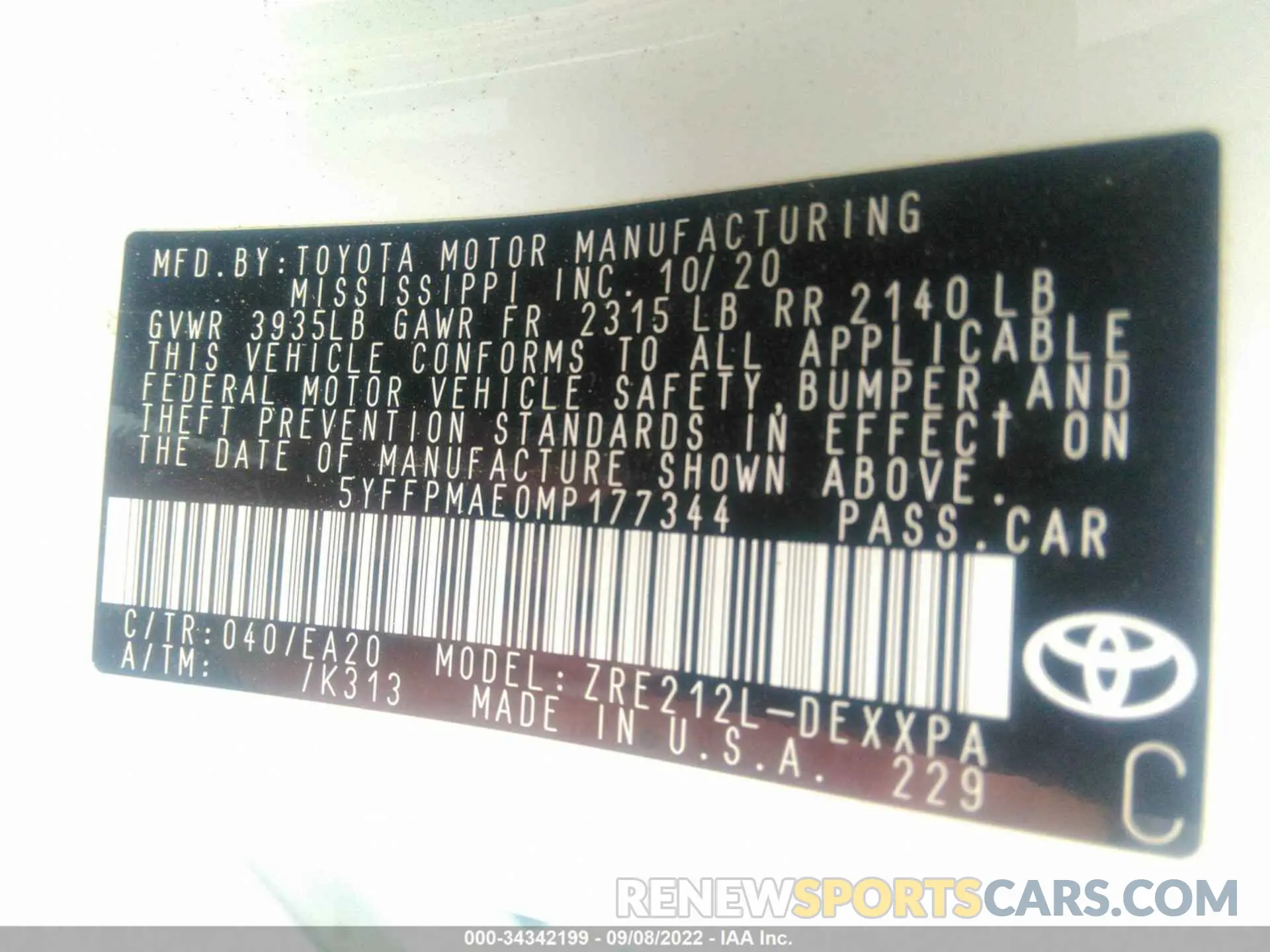 9 Фотография поврежденного автомобиля 5YFFPMAE0MP177344 TOYOTA COROLLA 2021