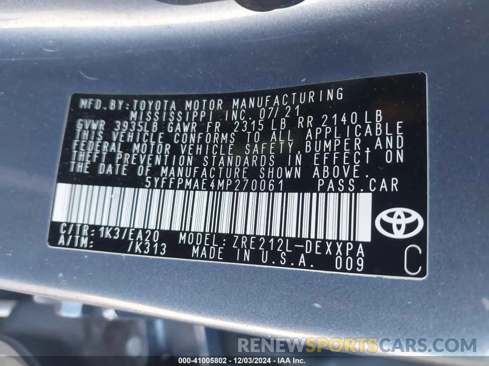 9 Фотография поврежденного автомобиля 5YFFPMAE4MP270061 TOYOTA COROLLA 2021