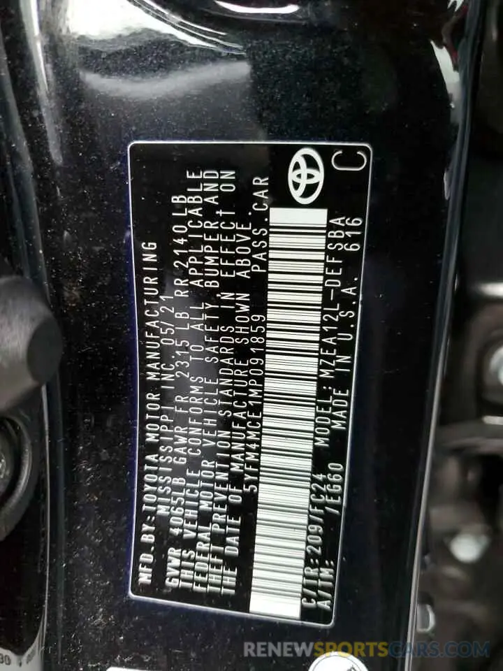 13 Photograph of a damaged car 5YFM4MCE1MP091859 TOYOTA COROLLA 2021
