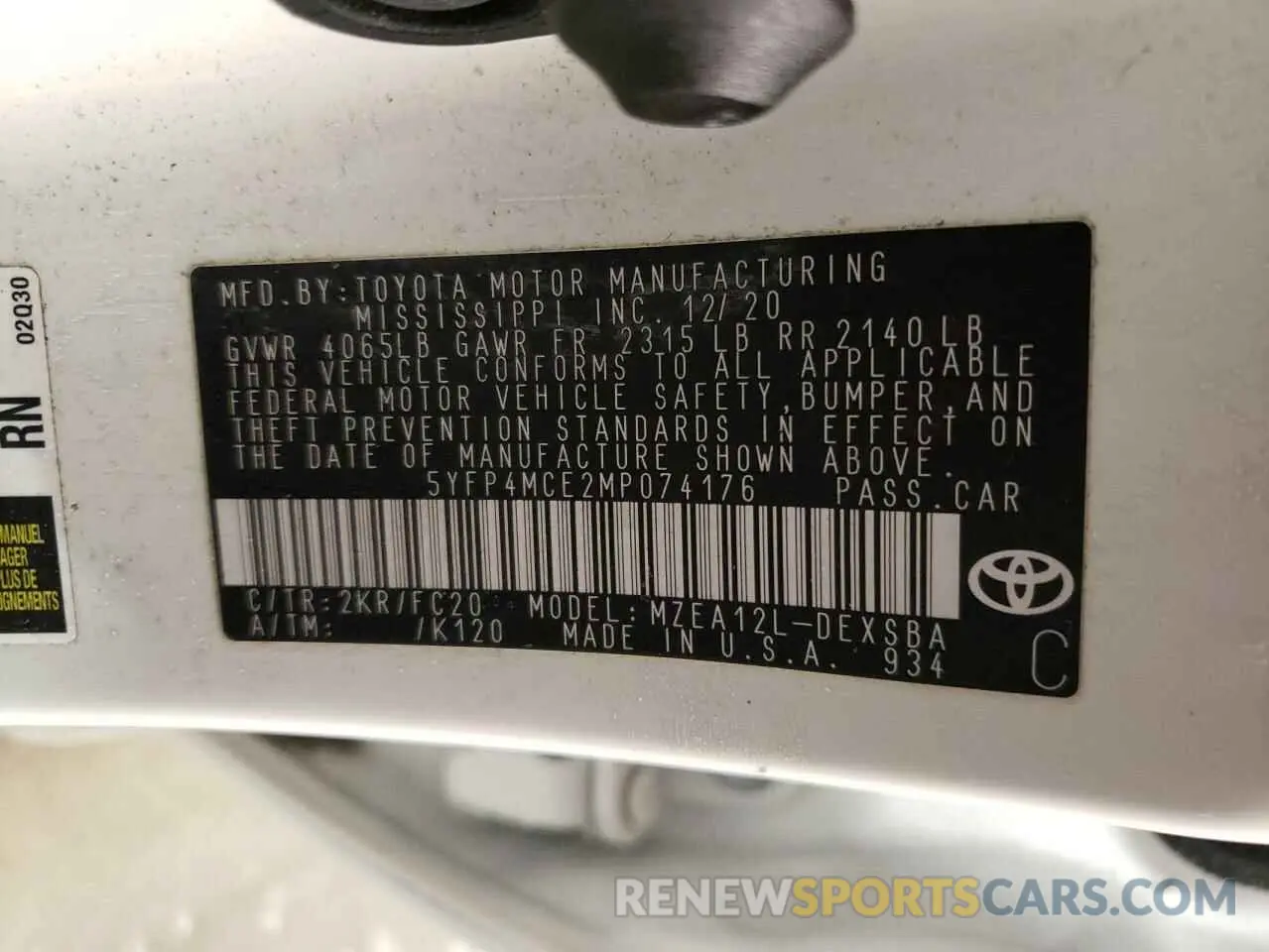 12 Photograph of a damaged car 5YFP4MCE2MP074176 TOYOTA COROLLA 2021
