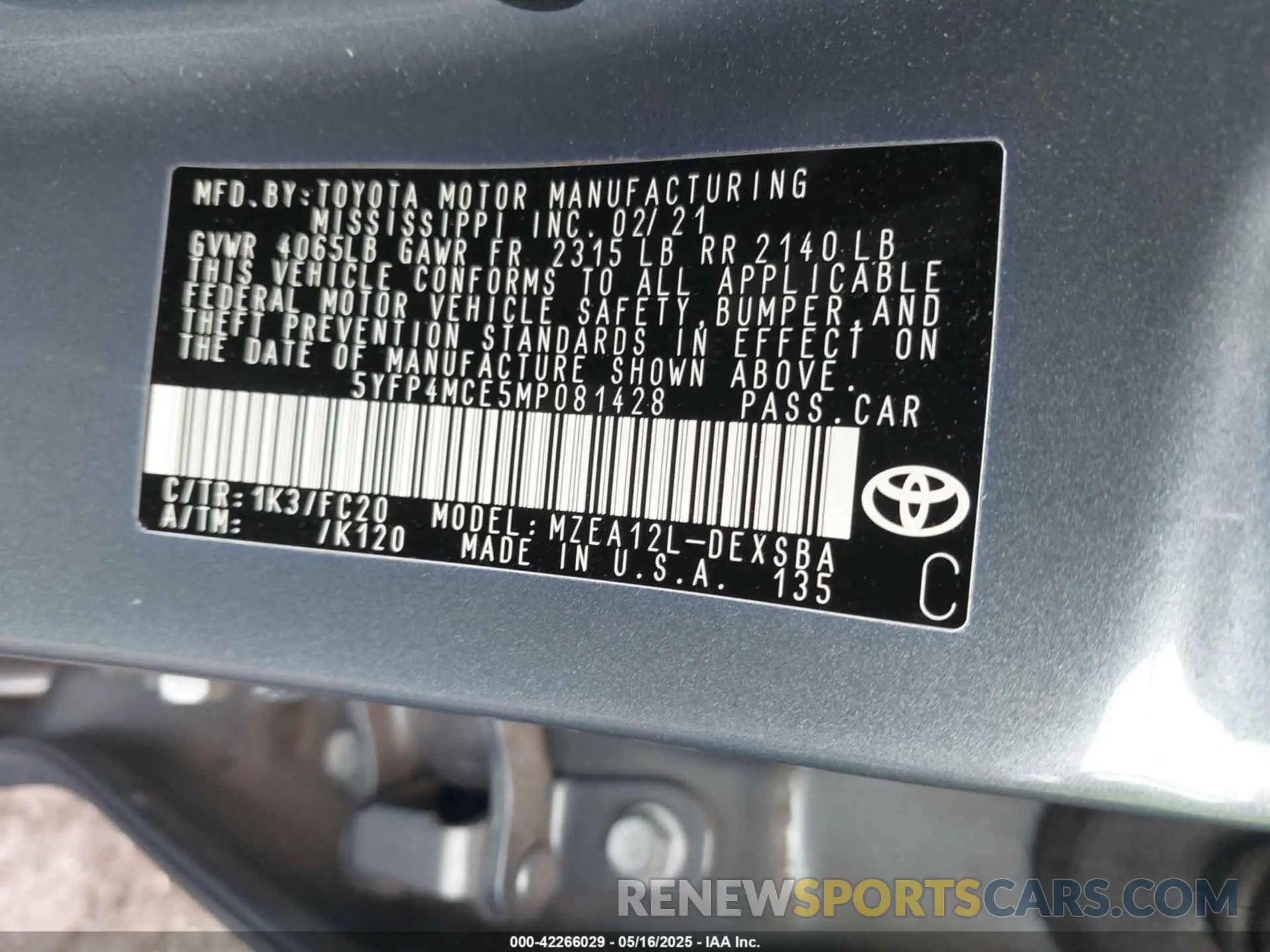 9 Фотография поврежденного автомобиля 5YFP4MCE5MP081428 TOYOTA COROLLA 2021