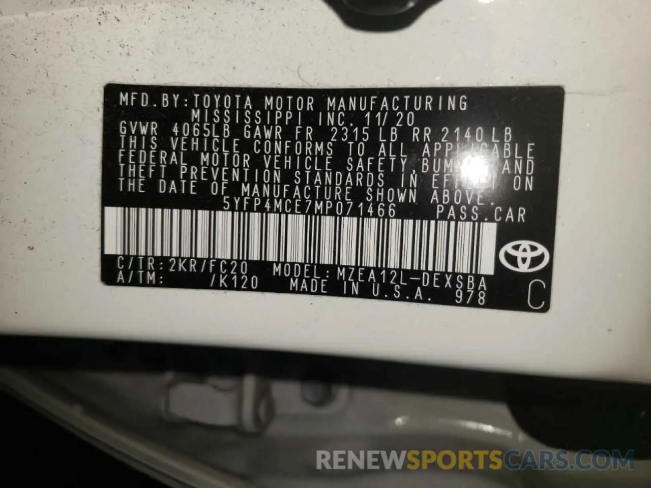 10 Photograph of a damaged car 5YFP4MCE7MP071466 TOYOTA COROLLA 2021