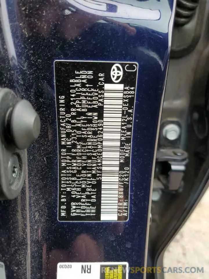 10 Фотография поврежденного автомобиля 5YFS4MCE0MP062490 TOYOTA COROLLA 2021