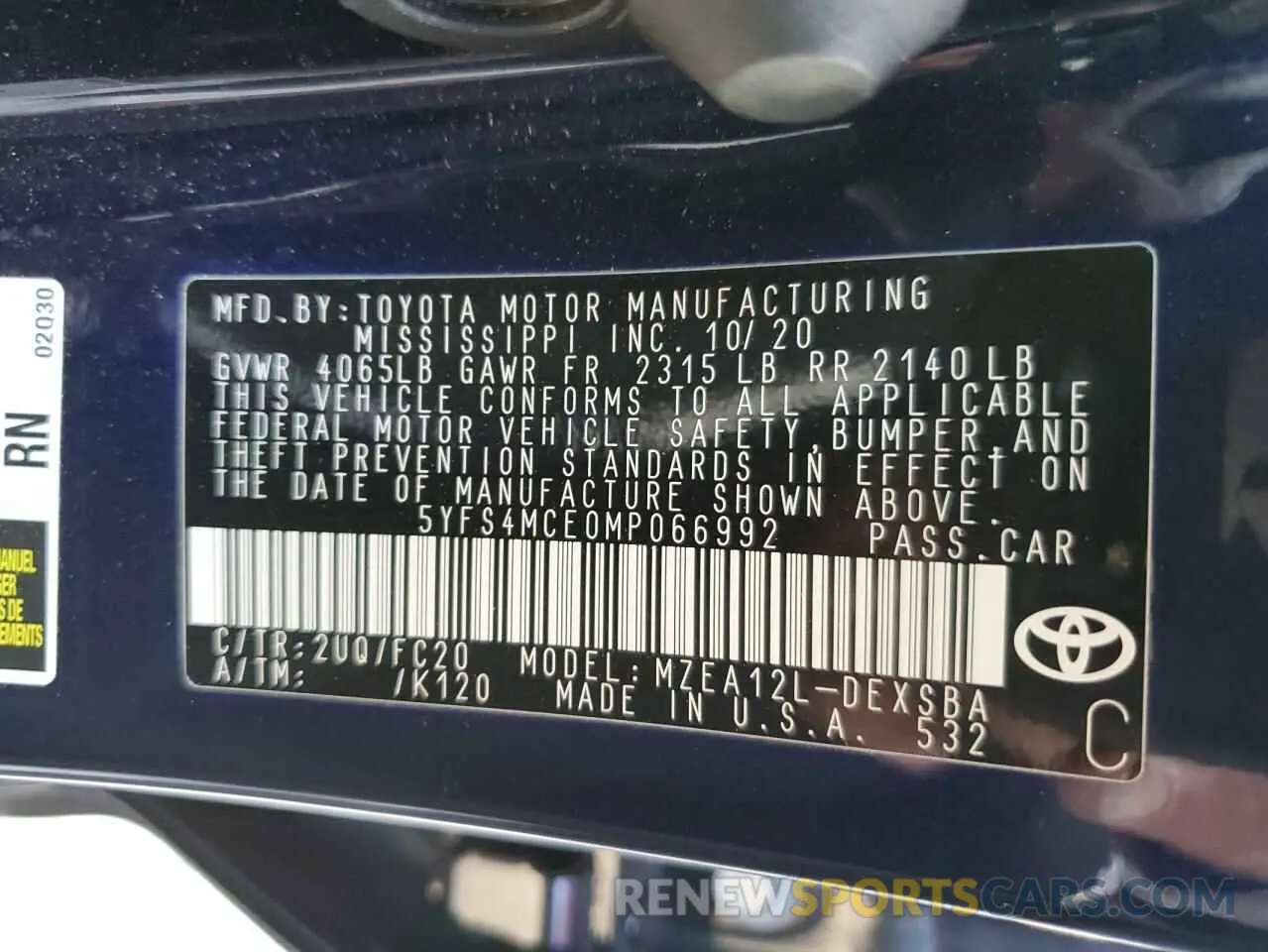 12 Photograph of a damaged car 5YFS4MCE0MP066992 TOYOTA COROLLA 2021