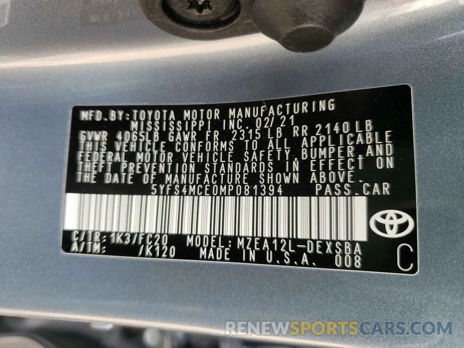 10 Photograph of a damaged car 5YFS4MCE0MP081394 TOYOTA COROLLA 2021