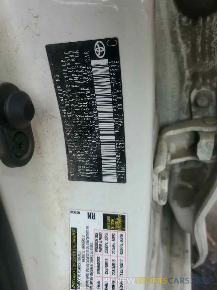 13 Photograph of a damaged car 5YFS4MCE0MP083923 TOYOTA COROLLA 2021