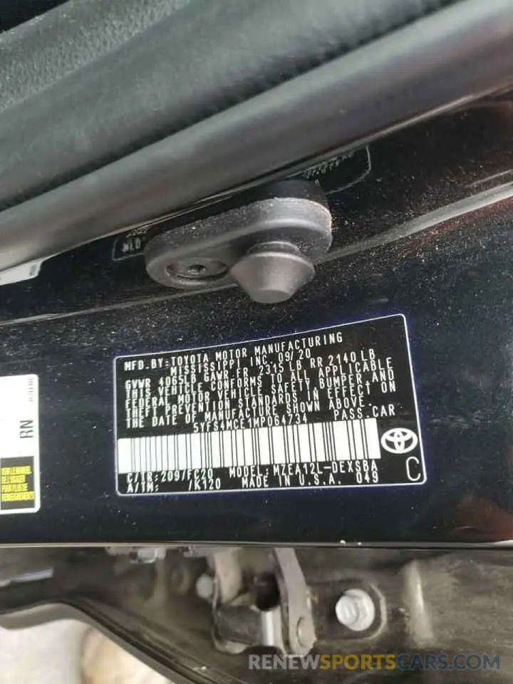 12 Photograph of a damaged car 5YFS4MCE1MP064734 TOYOTA COROLLA 2021