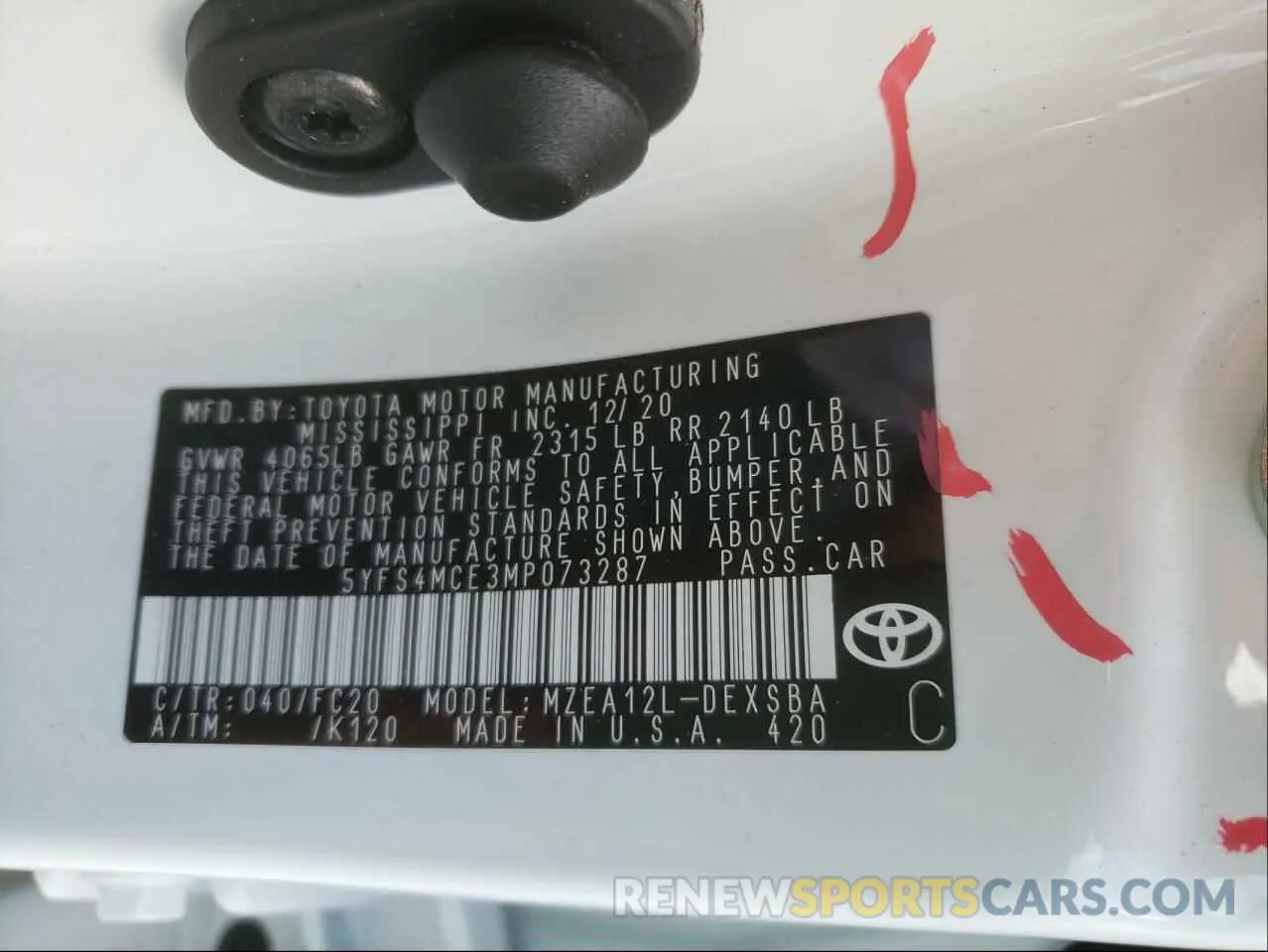 10 Photograph of a damaged car 5YFS4MCE3MP073287 TOYOTA COROLLA 2021