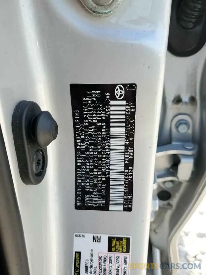 12 Photograph of a damaged car 5YFS4MCE4MP057731 TOYOTA COROLLA 2021