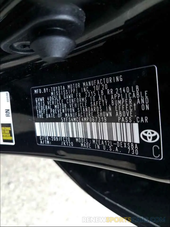 10 Фотография поврежденного автомобиля 5YFS4MCE4MP067319 TOYOTA COROLLA 2021