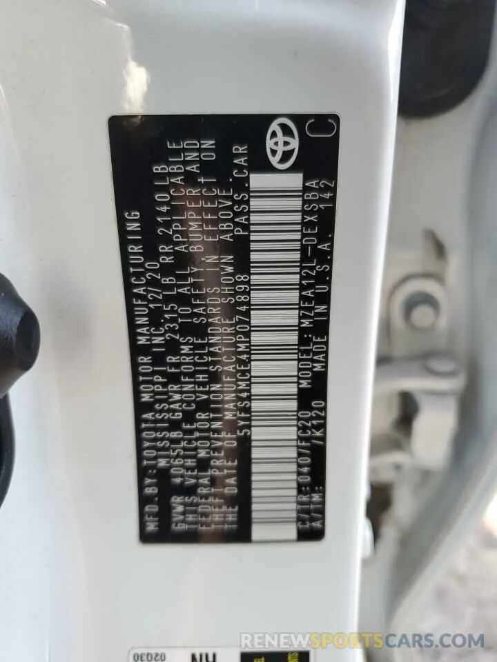 13 Фотография поврежденного автомобиля 5YFS4MCE4MP074898 TOYOTA COROLLA 2021
