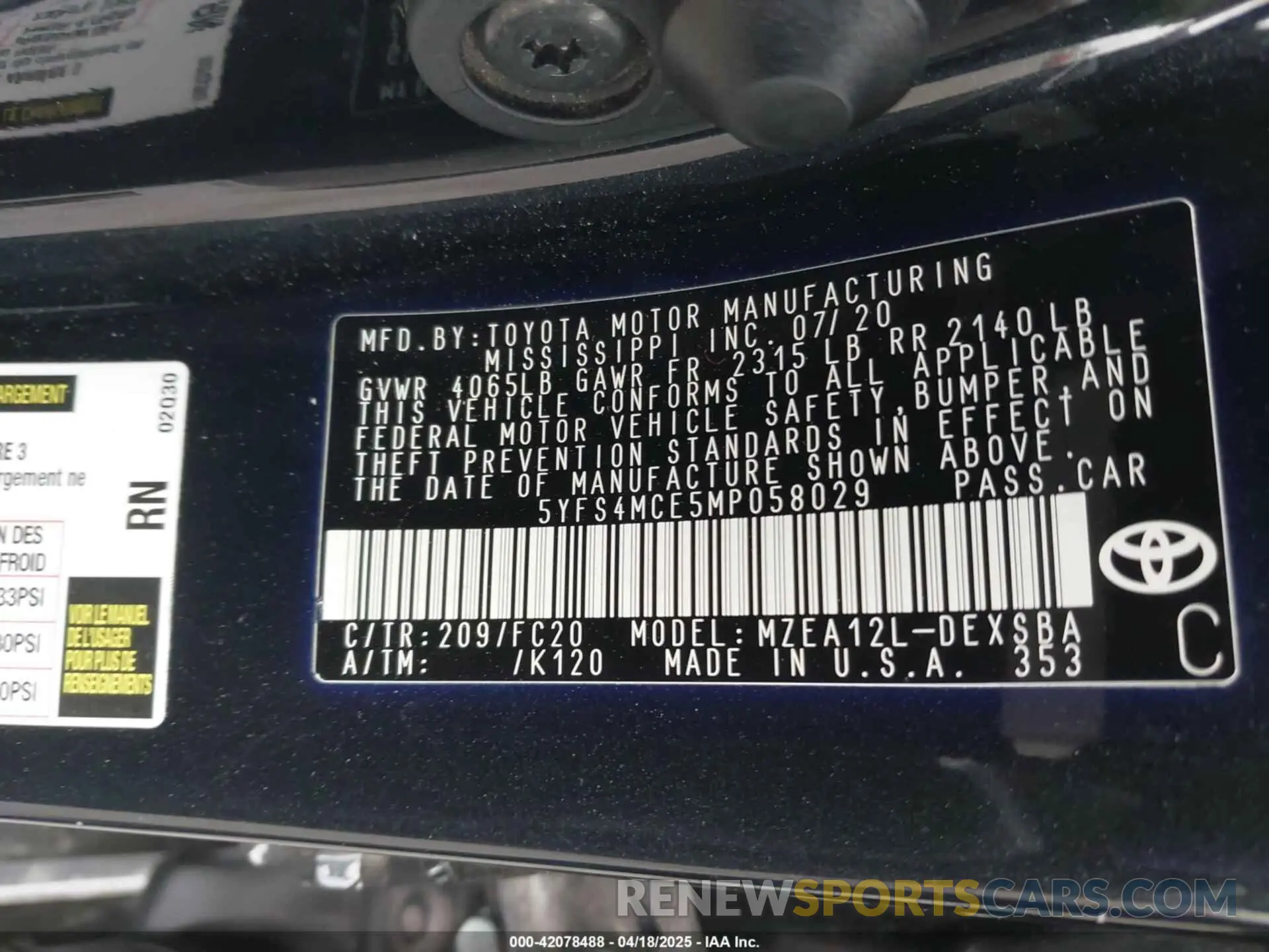 9 Фотография поврежденного автомобиля 5YFS4MCE5MP058029 TOYOTA COROLLA 2021