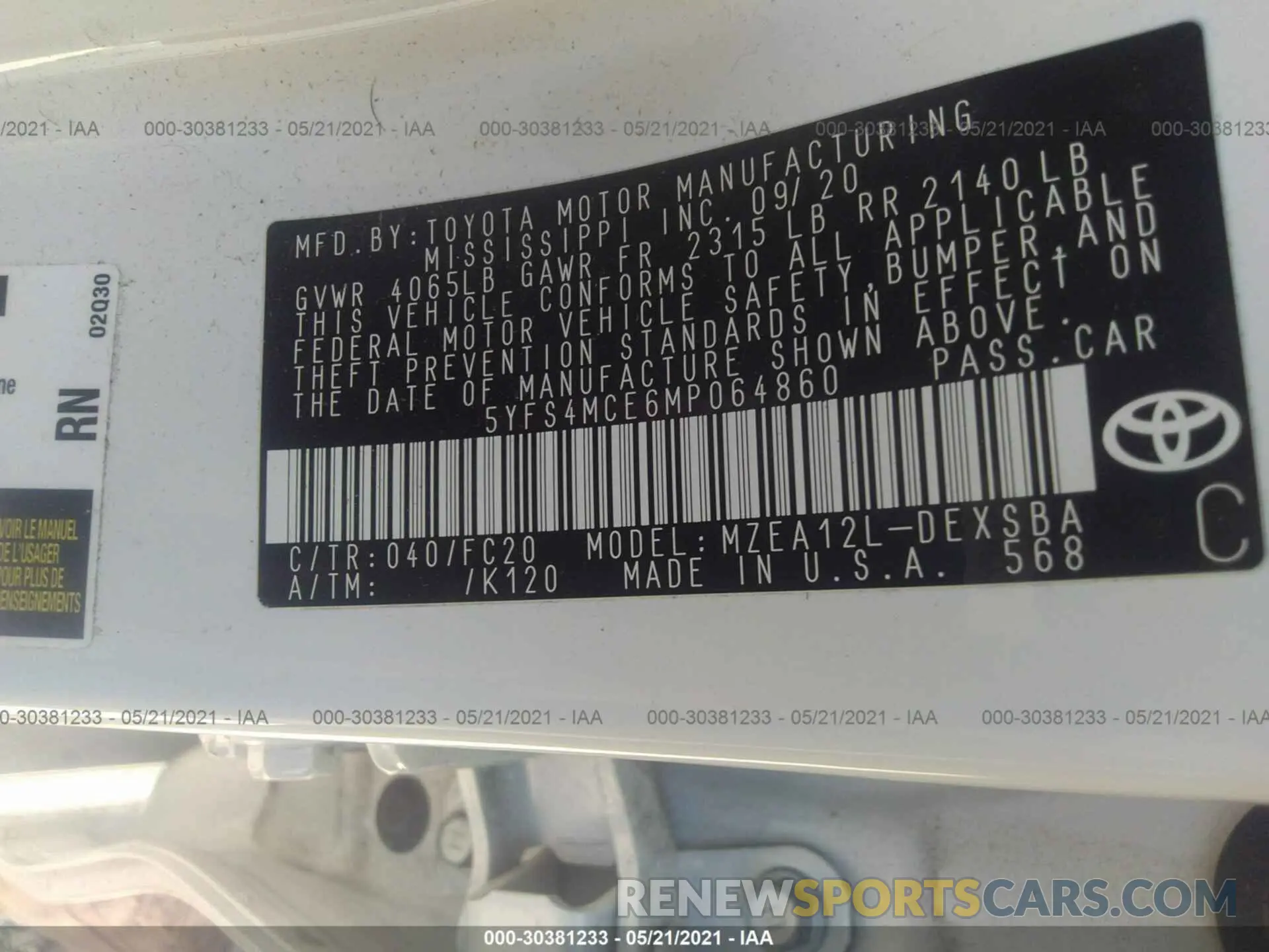 9 Фотография поврежденного автомобиля 5YFS4MCE6MP064860 TOYOTA COROLLA 2021