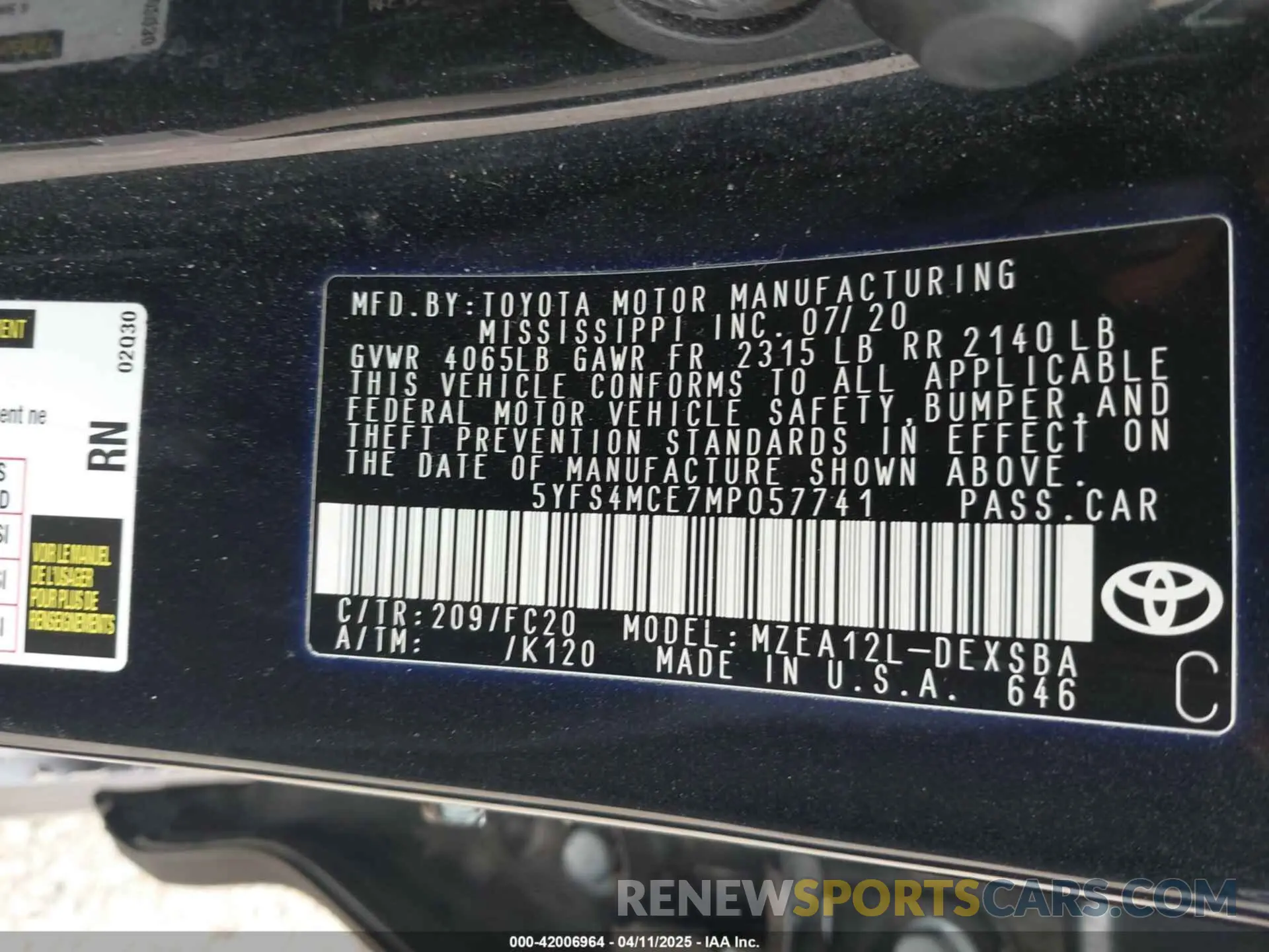 9 Фотография поврежденного автомобиля 5YFS4MCE7MP057741 TOYOTA COROLLA 2021