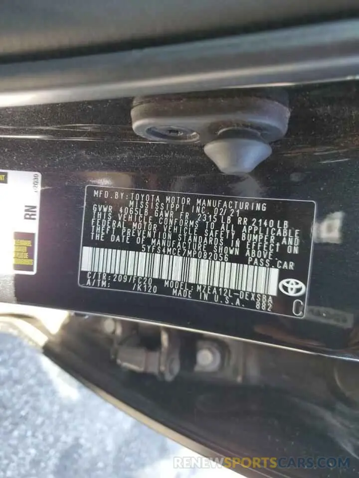 10 Фотография поврежденного автомобиля 5YFS4MCE7MP082056 TOYOTA COROLLA 2021