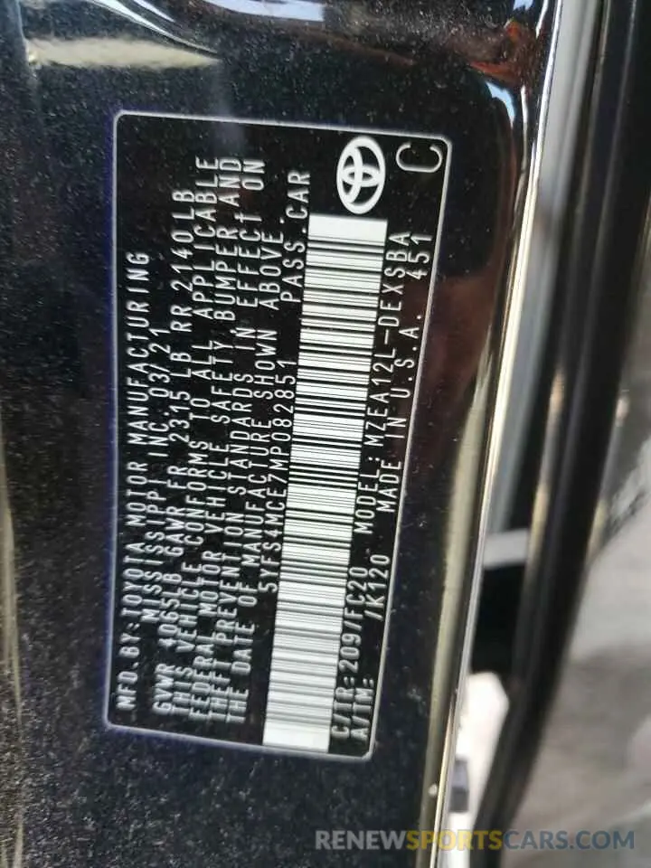 13 Фотография поврежденного автомобиля 5YFS4MCE7MP082851 TOYOTA COROLLA 2021
