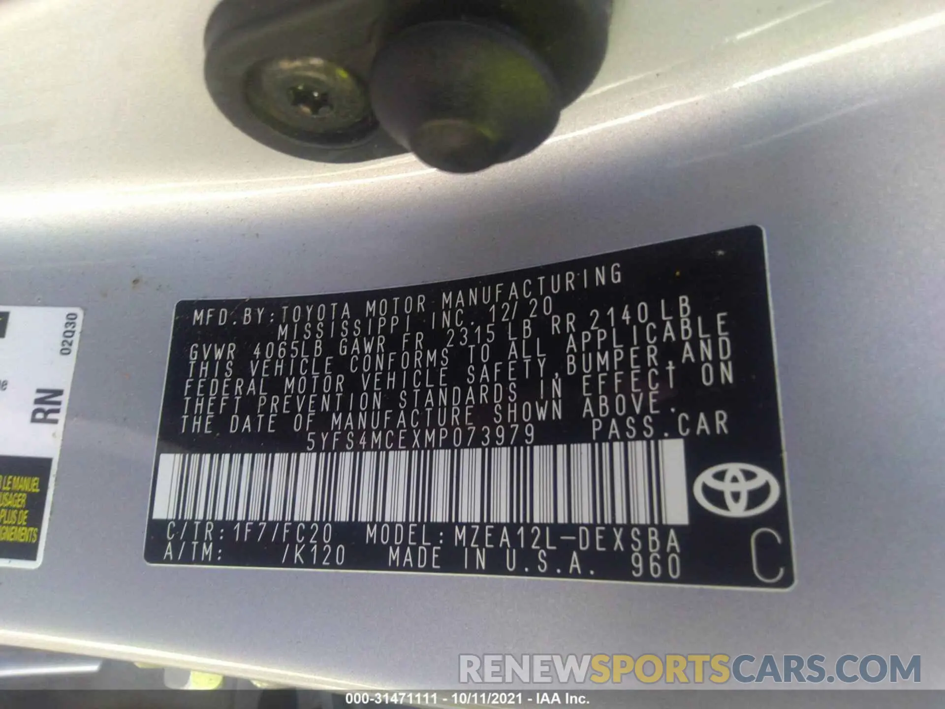 9 Photograph of a damaged car 5YFS4MCEXMP073979 TOYOTA COROLLA 2021