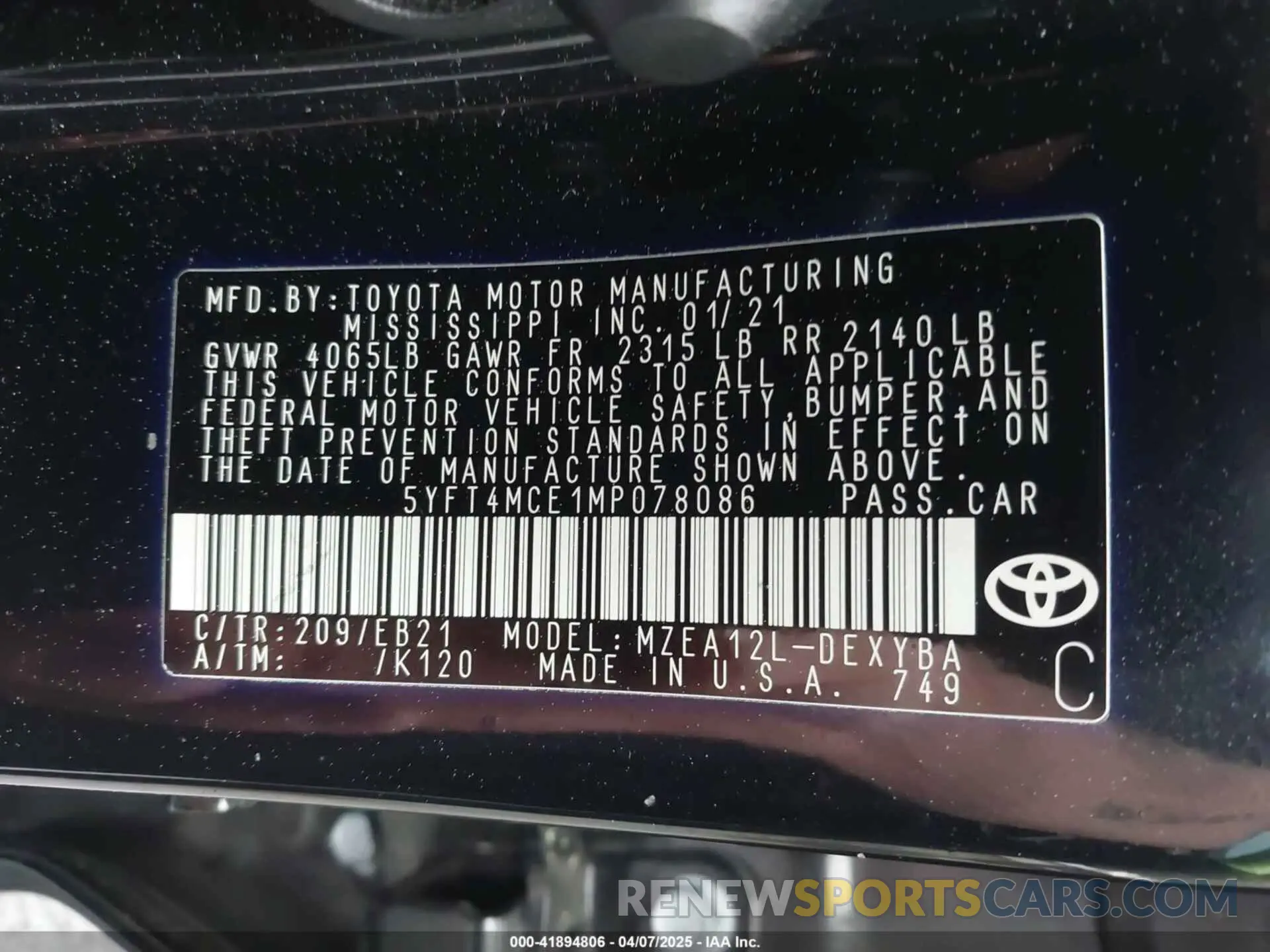 9 Фотография поврежденного автомобиля 5YFT4MCE1MP078086 TOYOTA COROLLA 2021