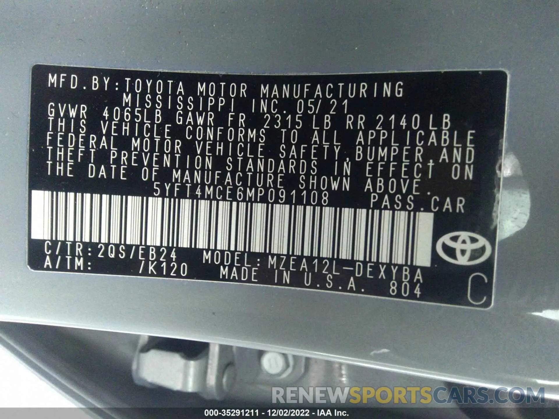 9 Фотография поврежденного автомобиля 5YFT4MCE6MP091108 TOYOTA COROLLA 2021