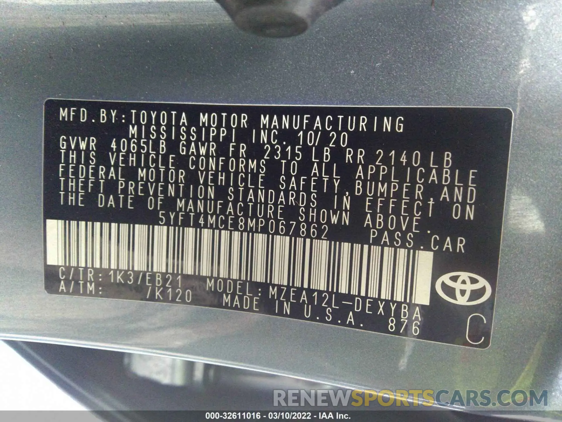 9 Фотография поврежденного автомобиля 5YFT4MCE8MP067862 TOYOTA COROLLA 2021
