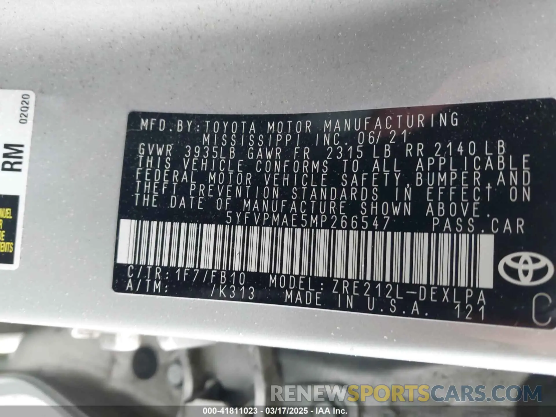 9 Photograph of a damaged car 5YFVPMAE5MP266547 TOYOTA COROLLA 2021