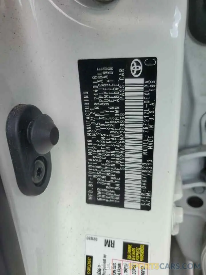 14 Фотография поврежденного автомобиля 5YFVPMAE6MP268968 TOYOTA COROLLA 2021