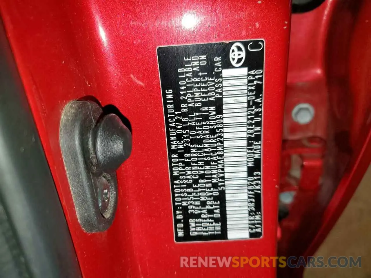 13 Photograph of a damaged car 5YFVPMAE8MP235809 TOYOTA COROLLA 2021