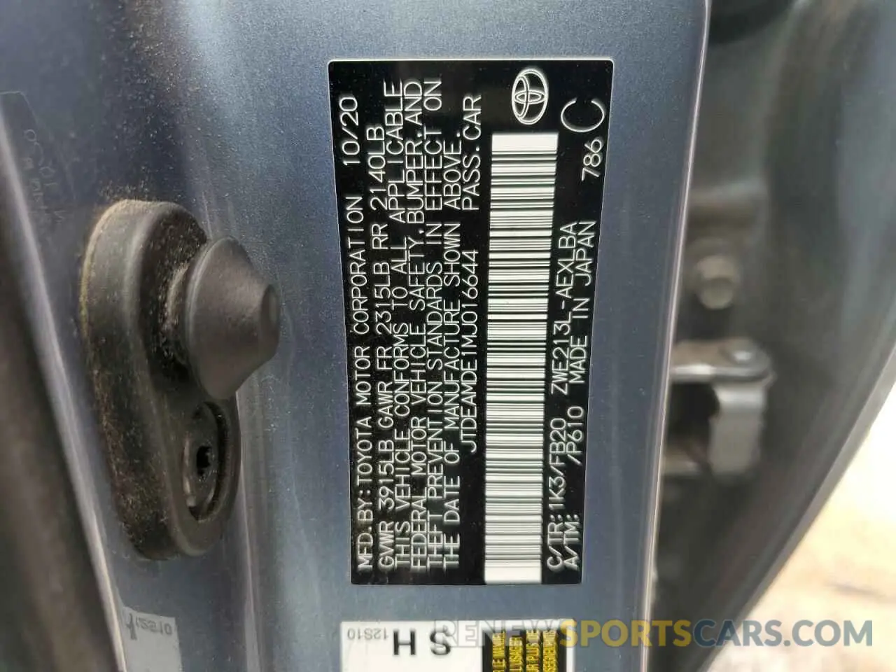 12 Фотография поврежденного автомобиля JTDEAMDE1MJ016644 TOYOTA COROLLA 2021