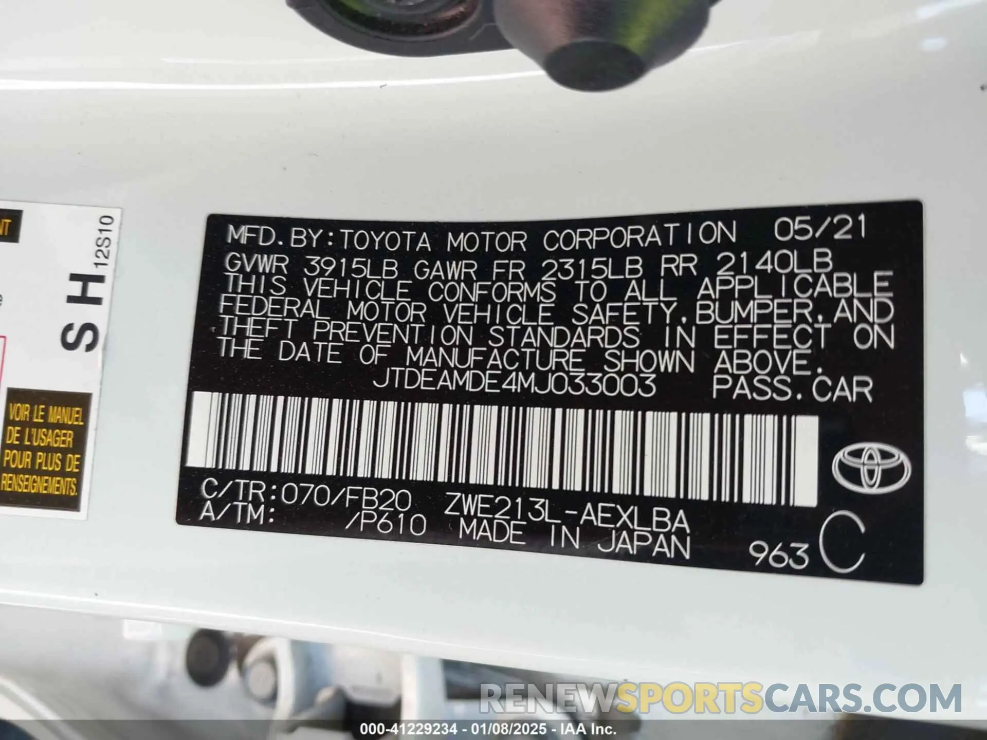 9 Фотография поврежденного автомобиля JTDEAMDE4MJ033003 TOYOTA COROLLA 2021