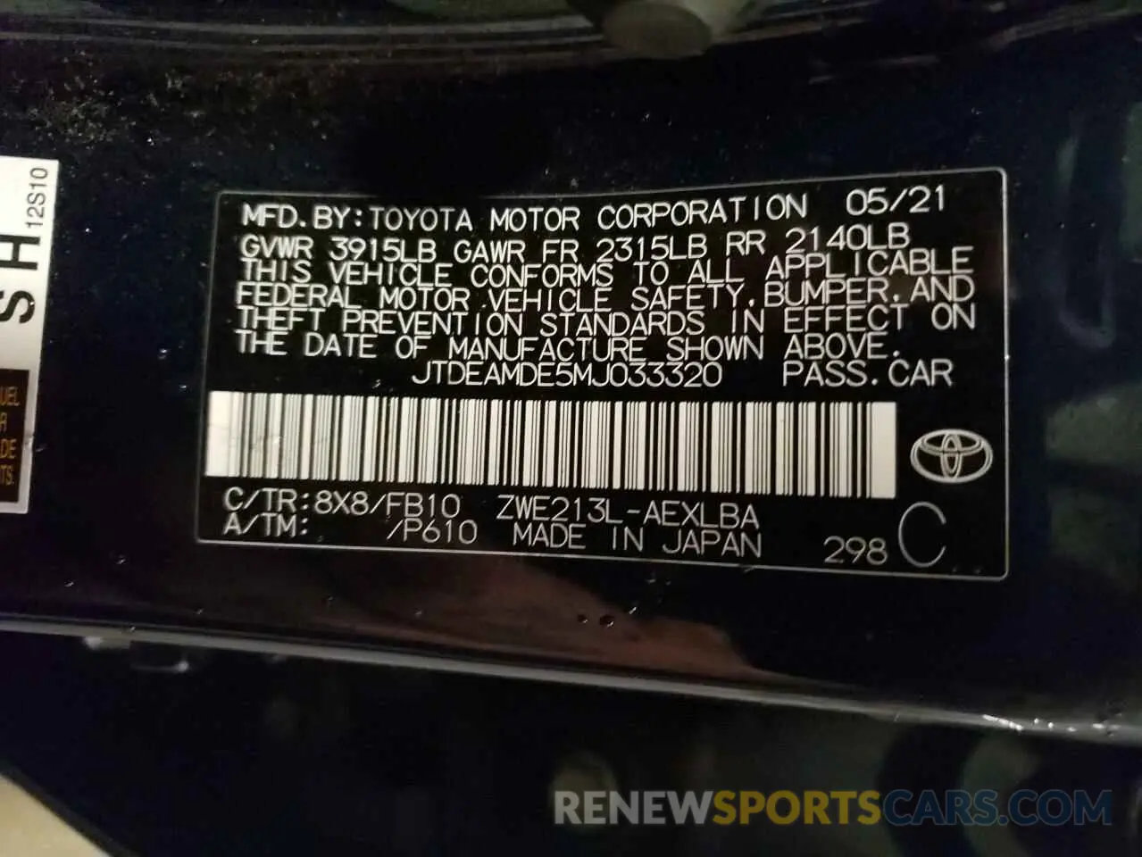 12 Фотография поврежденного автомобиля JTDEAMDE5MJ033320 TOYOTA COROLLA 2021