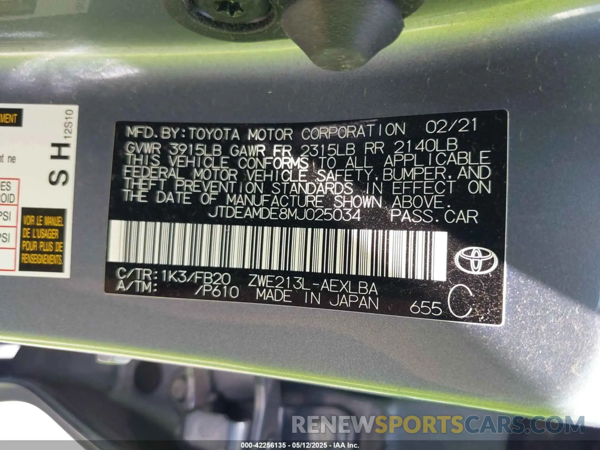 9 Photograph of a damaged car JTDEAMDE8MJ025034 TOYOTA COROLLA 2021