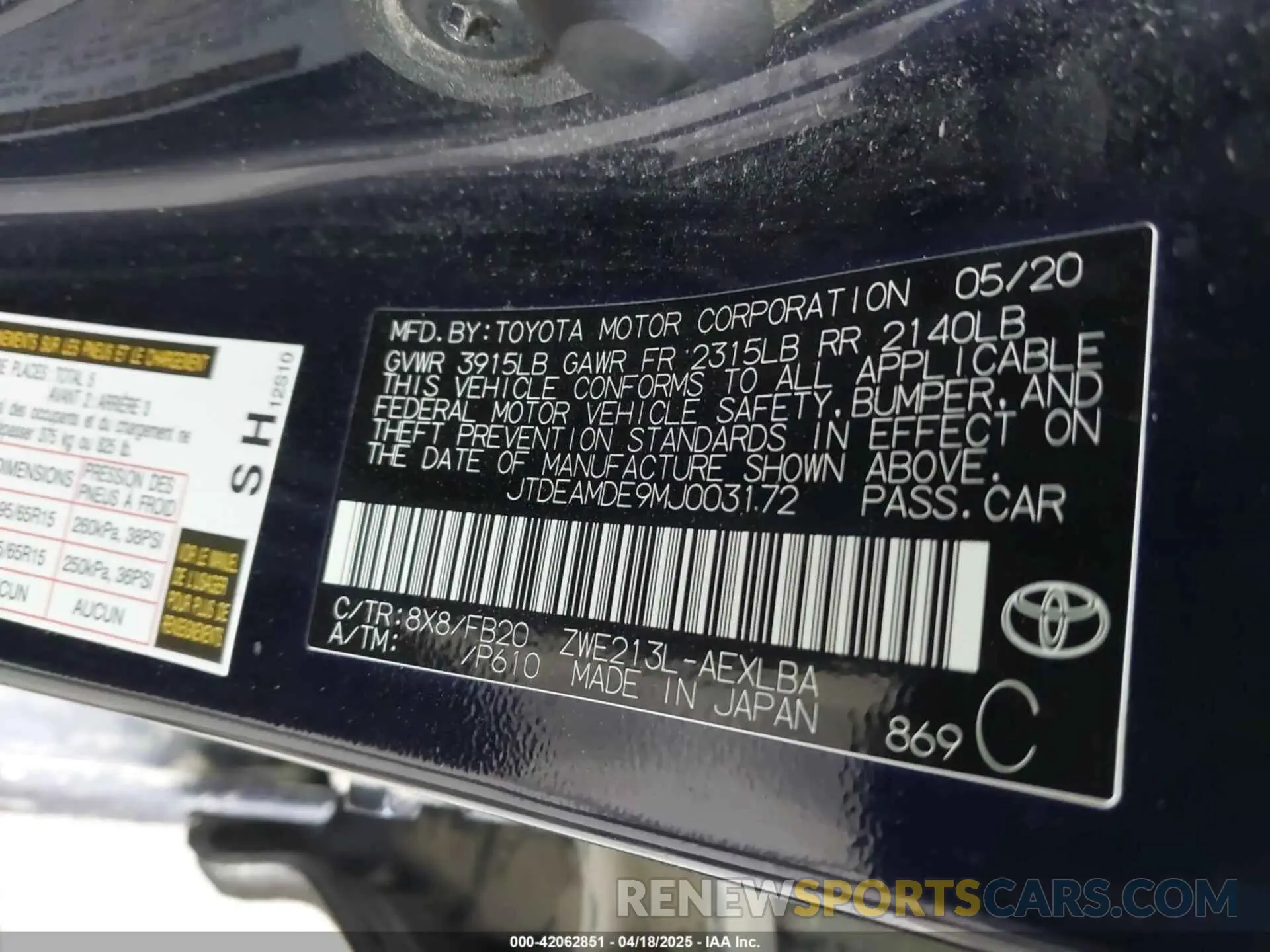 9 Photograph of a damaged car JTDEAMDE9MJ003172 TOYOTA COROLLA 2021