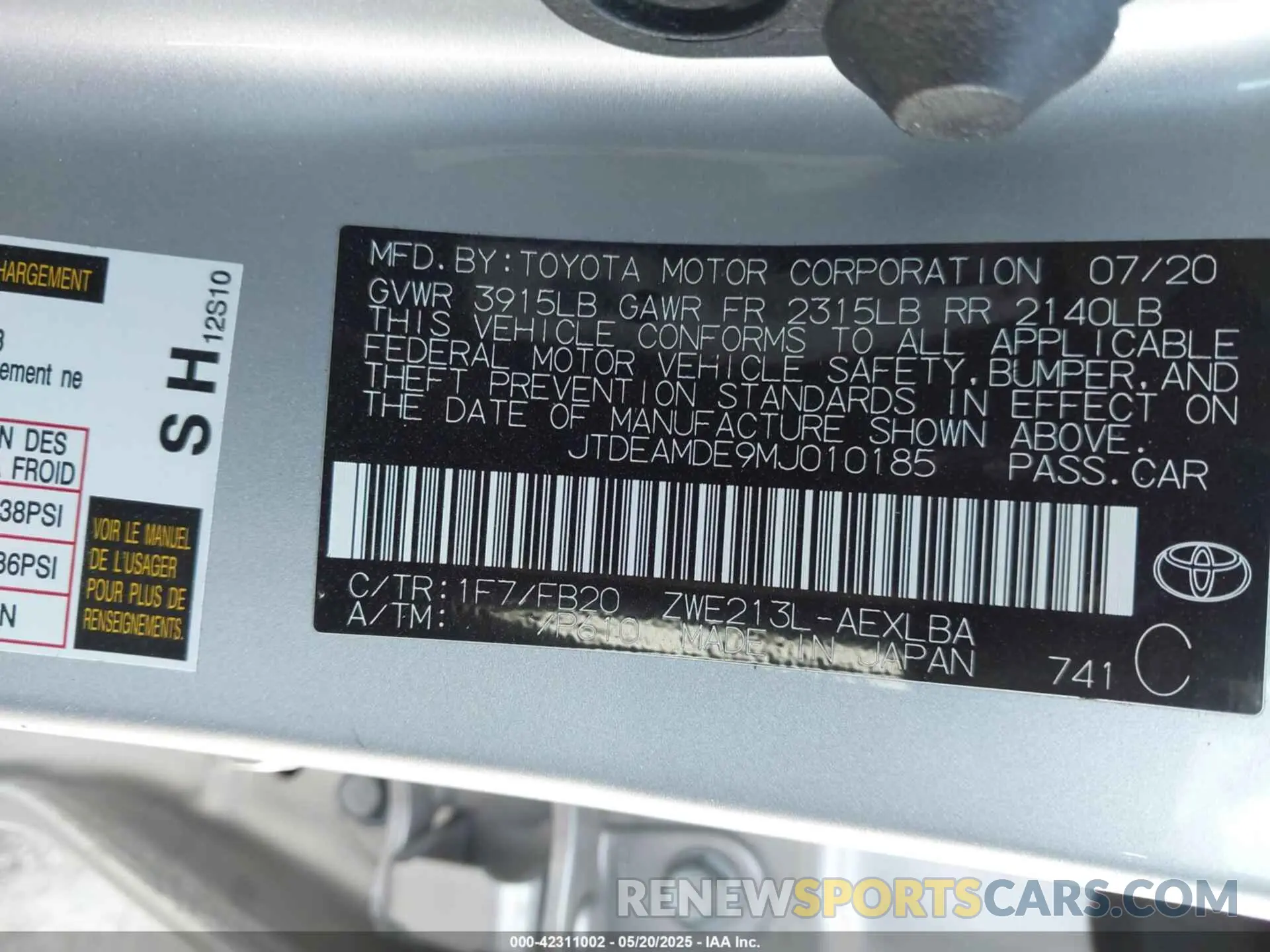 9 Фотография поврежденного автомобиля JTDEAMDE9MJ010185 TOYOTA COROLLA 2021