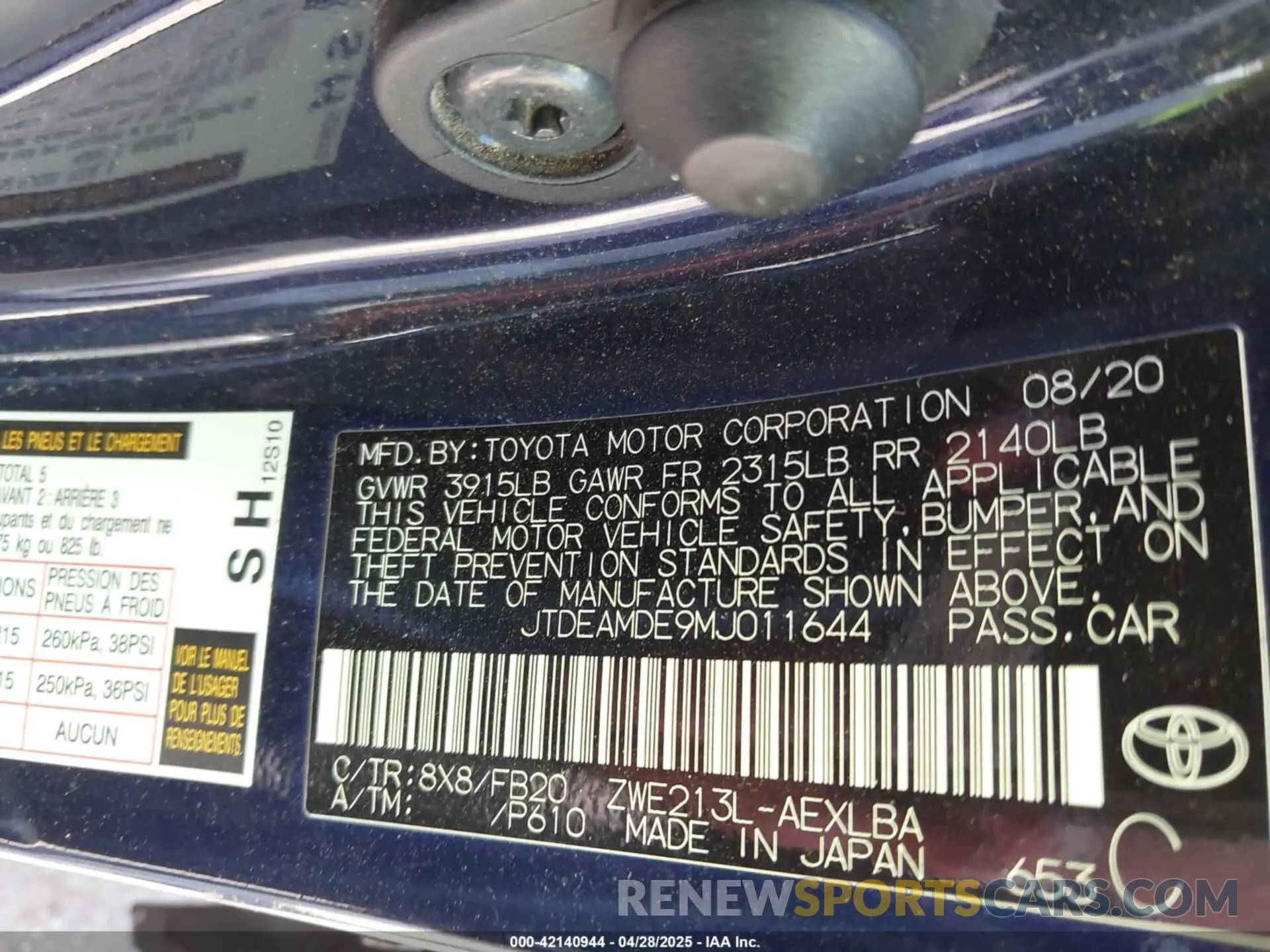 9 Photograph of a damaged car JTDEAMDE9MJ011644 TOYOTA COROLLA 2021