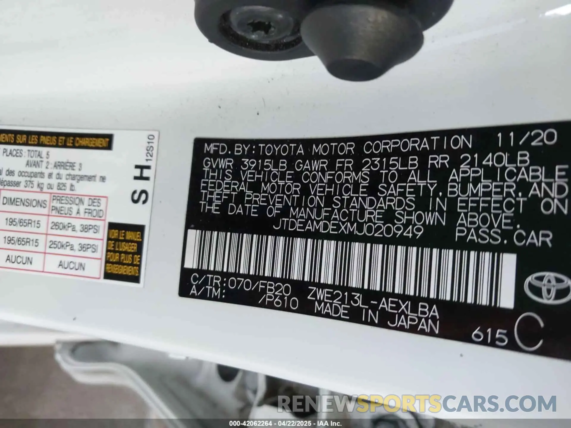 9 Photograph of a damaged car JTDEAMDEXMJ020949 TOYOTA COROLLA 2021