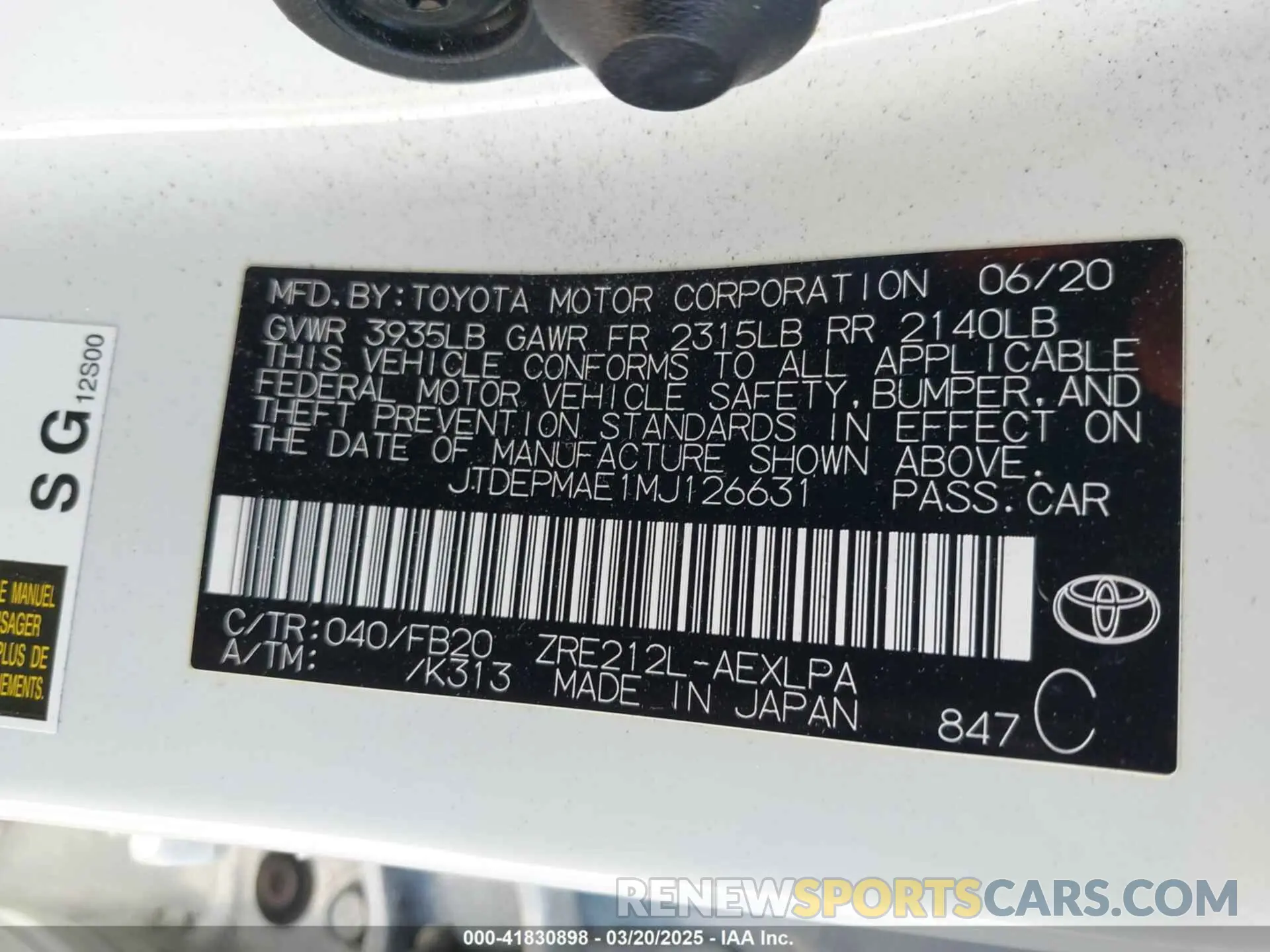 9 Photograph of a damaged car JTDEPMAE1MJ126631 TOYOTA COROLLA 2021
