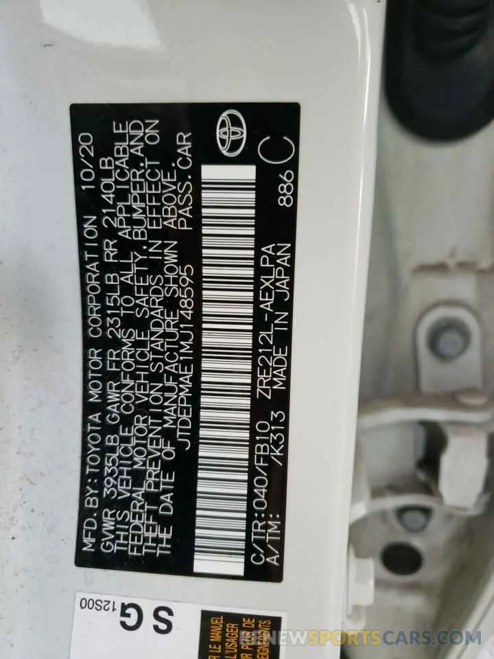 10 Фотография поврежденного автомобиля JTDEPMAE1MJ148595 TOYOTA COROLLA 2021