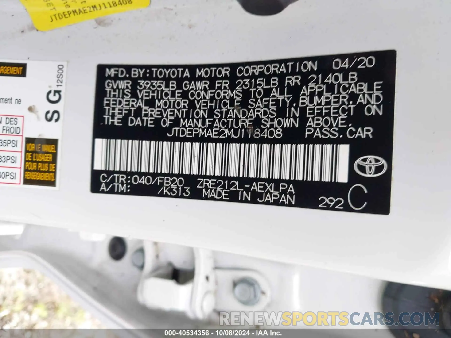 9 Photograph of a damaged car JTDEPMAE2MJ118408 TOYOTA COROLLA 2021